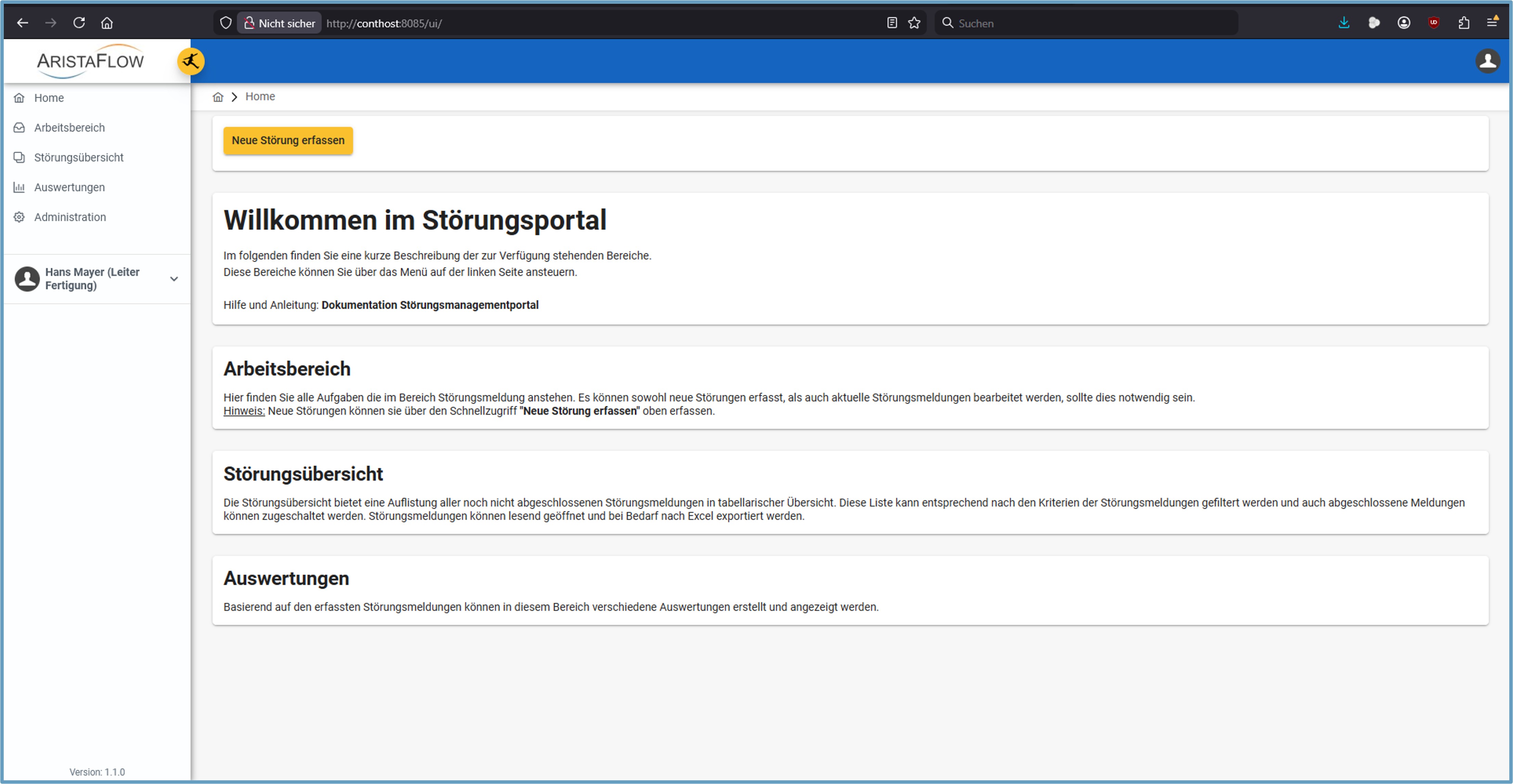 Startseite vom Störungsportal